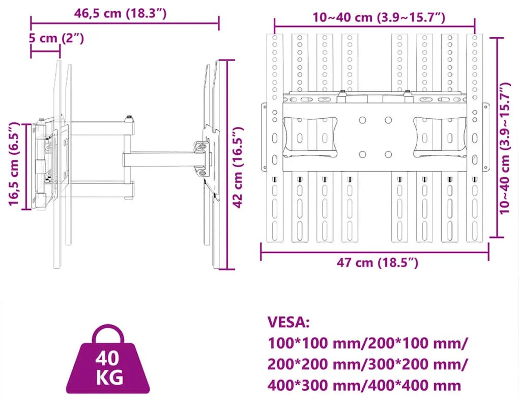 ΒΑΣΗ ΤΗΛΕΟΡΑΣΗΣ ΕΠΙΤΟΙΧΙΑ ΓΙΑ 26-70ΙΝ MAX VESA 400X400ΧΙΛ. 40Κ. 379572