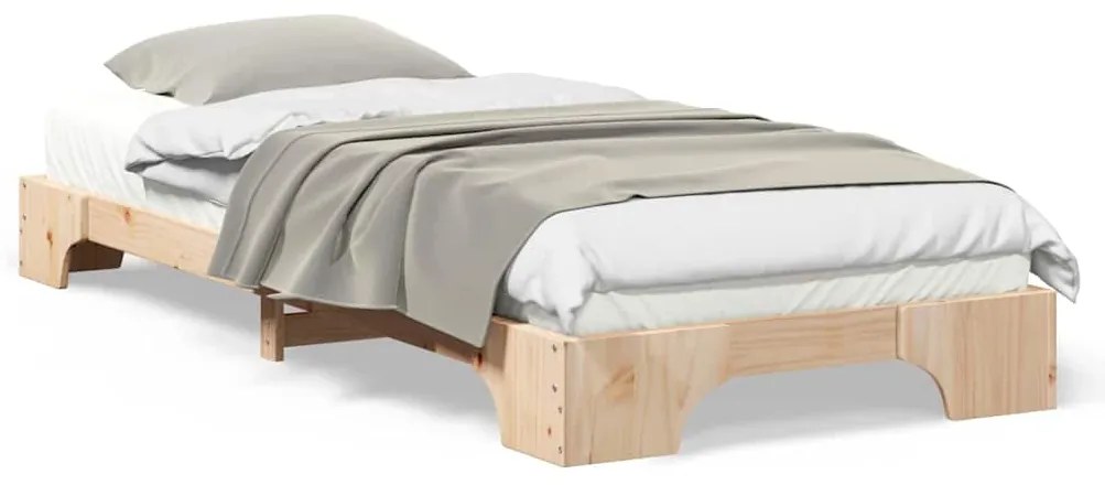 vidaXL Κρεβάτι δαπέδου Καφέ 90 x 220 cm Μασίφ ξύλο πεύκου