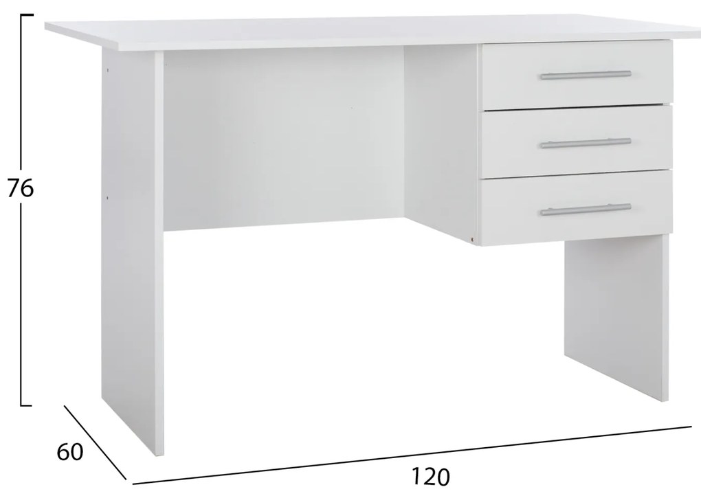 Γραφείο Μελαμίνης Ensley Με 3 Συρτάρια Λευκό 120x60x76 Εκ.