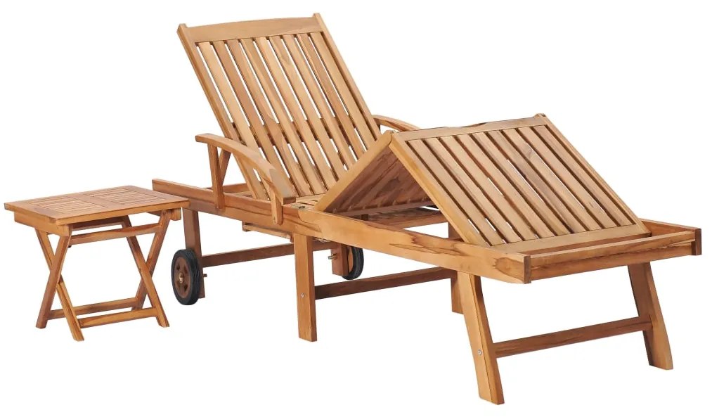 vidaXL Ξαπλώστρα από Μασίφ Ξύλο Teak με Τραπέζι και Μαξιλάρι