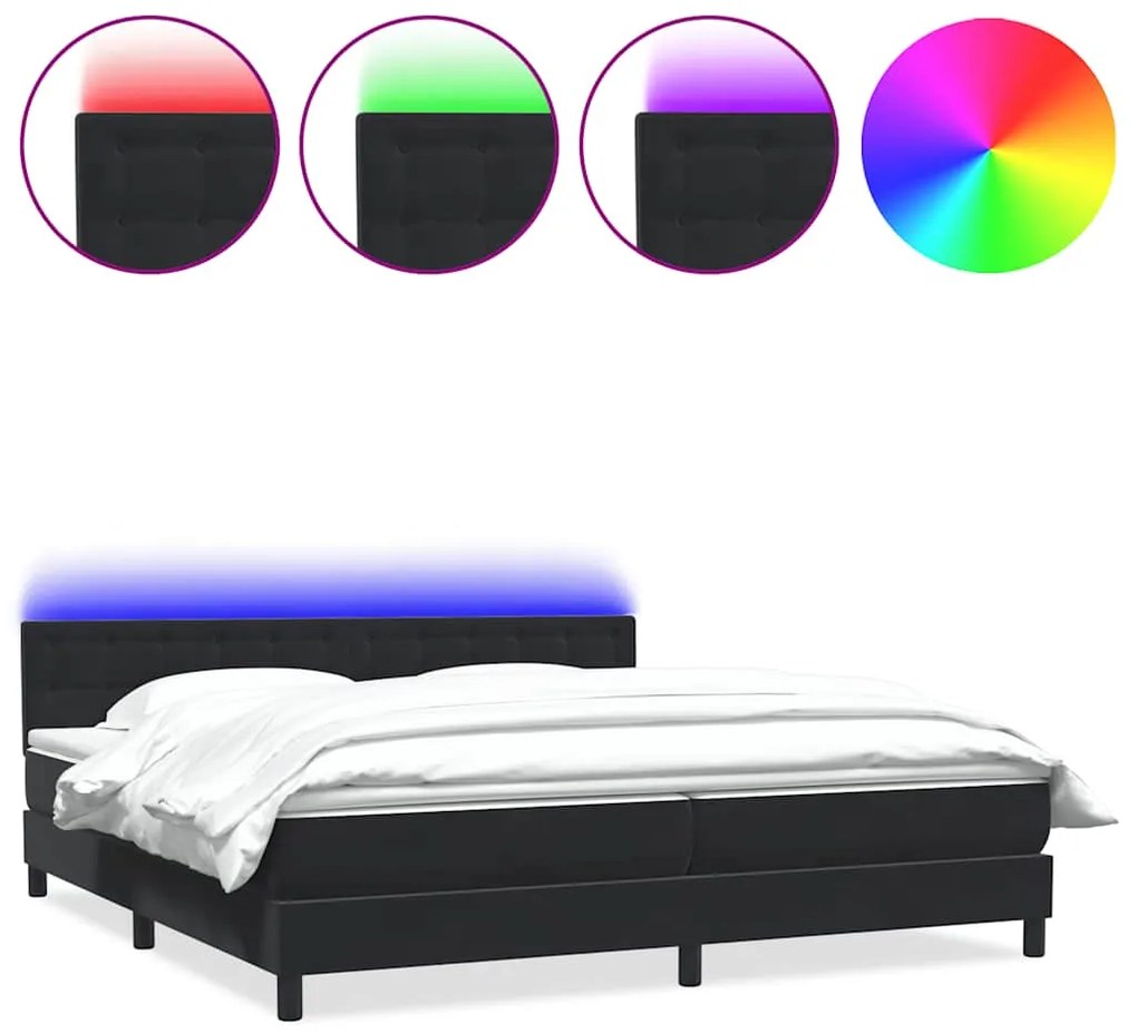 vidaXL Κρεβάτι Boxspring με Στρώμα &amp; LED Μαύρο 180x210 εκ. Βελούδινο