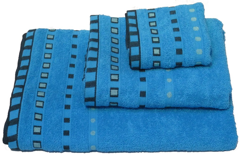 Σετ Πετσέτες 3 τμχ ΚΟΜΒΟΣ Πεννιέ 450γρ/μ2 Πουά Ζακάρ Τυρκουάζ (30x50, 50x90, 70x140)