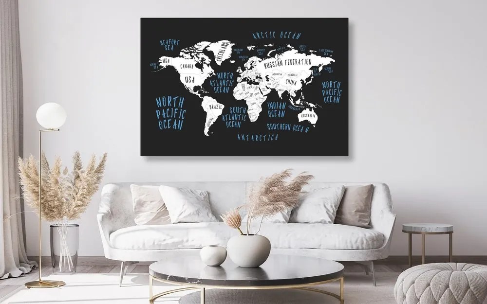 Εικόνα στον παγκόσμιο χάρτη φελλού σε μοντέρνο σχέδιο - 120x80  wooden