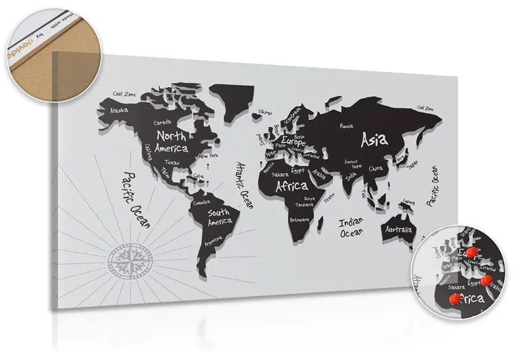 Εικόνα ενός μοναδικού ασπρόμαυρου χάρτη σε φελλό - 90x60  transparent