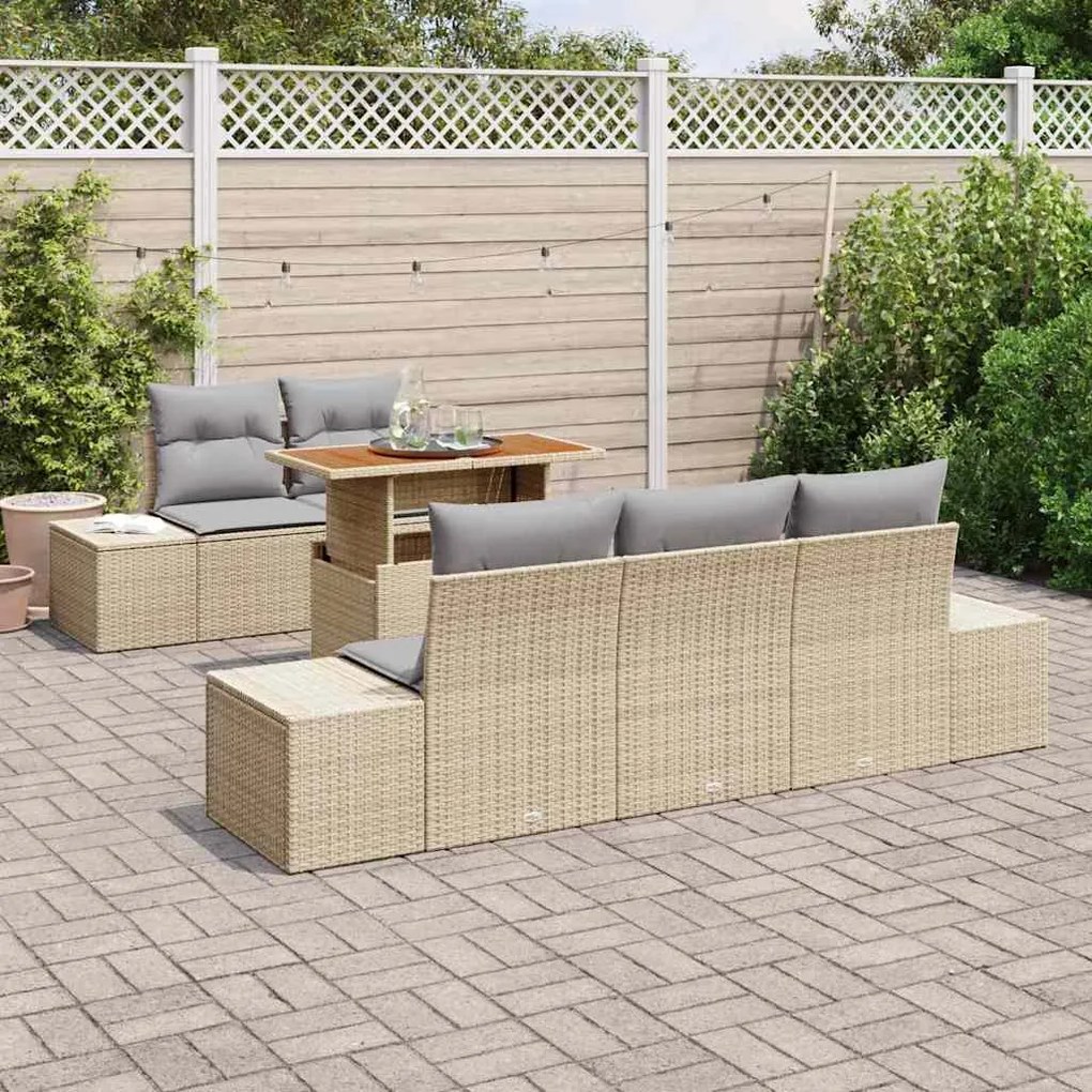 vidaXL Σετ Καναπέ Κήπου με αποθήκευση 6 pcs Μπεζ Πολυ ράταν
