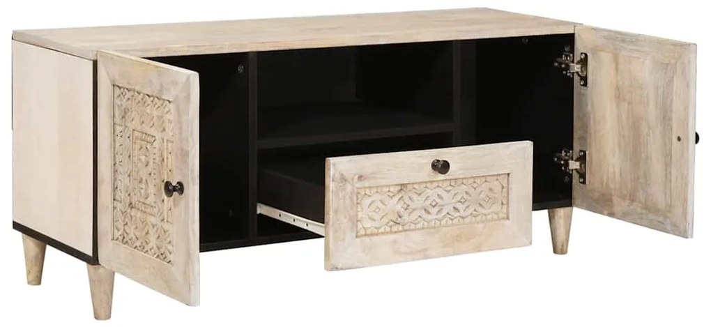 vidaXL Ντουλάπι TV με συρτάρι Λευκό 105 x 33 x 46 εκ Μασίφ ξύλο μάνγκο