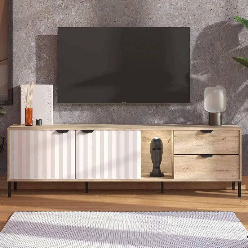 Έπιπλο Τηλεόρασης Vandea 4K2F2V Γκρί Δρύς - Cashmere 183x40x54 εκ. 183x40x54 εκ.