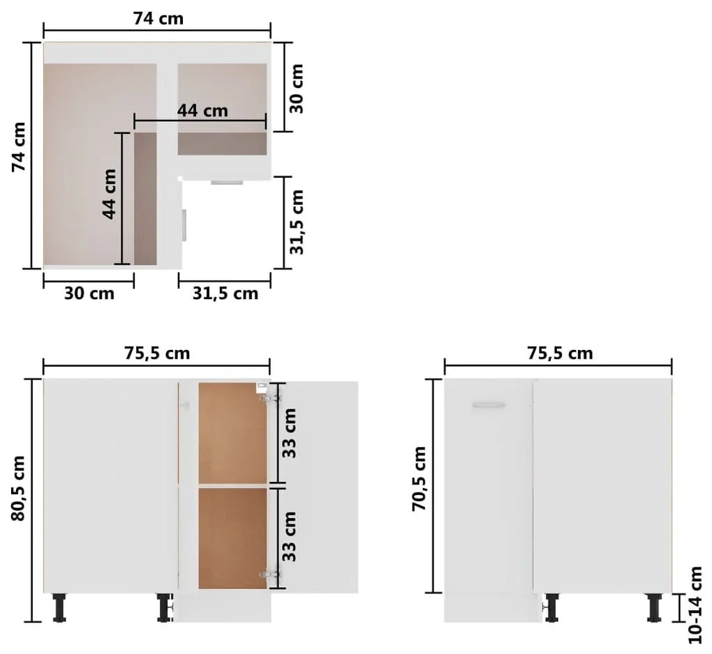 Ντουλάπι Δαπέδου Γωνιακό Λευκό 75,5x75,5x80,5 εκ. Μοριοσανίδα - Λευκό