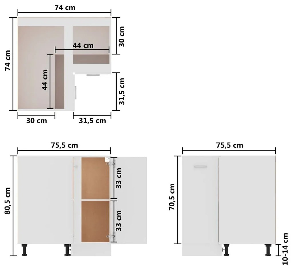 Ντουλάπι Δαπέδου Γωνιακό Λευκό 75,5x75,5x81,5 εκ. Μοριοσανίδα - Λευκό