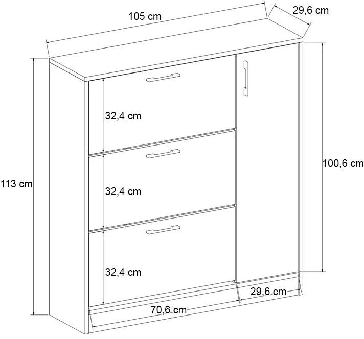 Παπουτσοθήκη Neft Megapap χρώμα λευκό 105x29,6x113εκ.