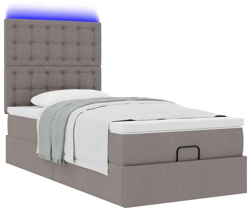 vidaXL Οθωμανικό κρεβάτι με στρώμα & LEDs Taupe 90x190cm ύφασμα