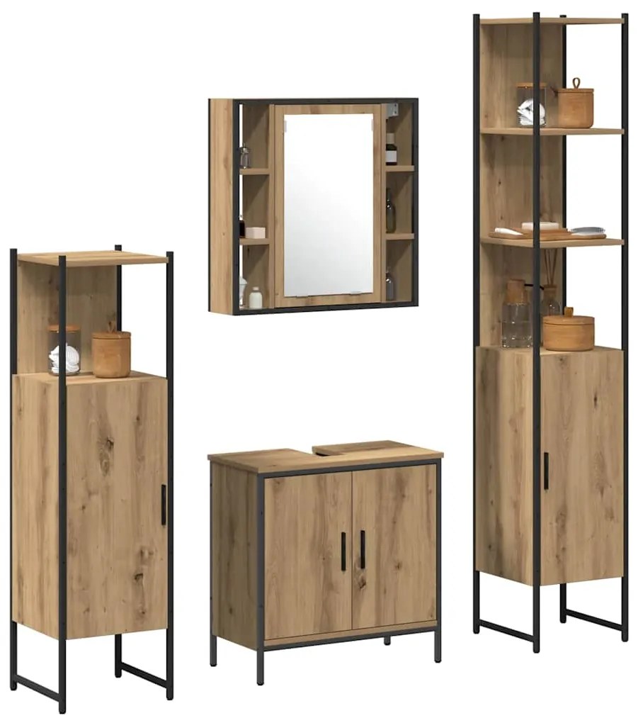 vidaXL Σετ Επίπλων Μπάνιου με ράφι 4 pcs Καφέ 33 x 33 x 185.5 εκ