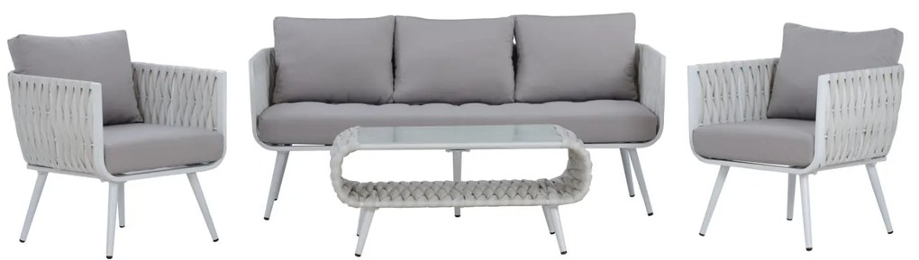 ΣΕΤ ΣΑΛΟΝΙ 4ΤΜΧ VARNAMO HM5282.12 ΑΛΟΥΜΙΝΙΟ ΛΕΥΚΟ-ΣΧΟΙΝΙ STRAP ΓΚΡΙ-ΓΥΑΛΙ