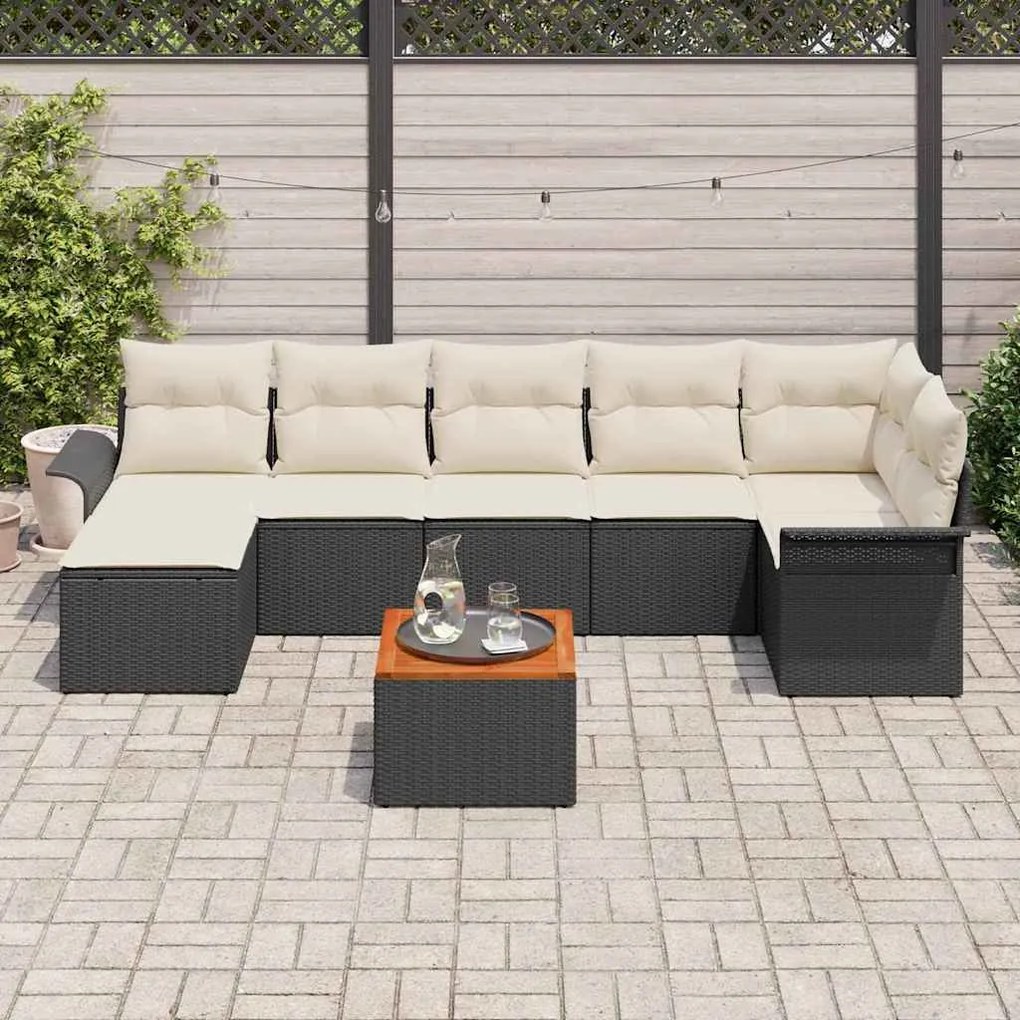 vidaXL Σετ Καναπέ Κήπου 8 pcs Μαύρο Πολυ ράταν