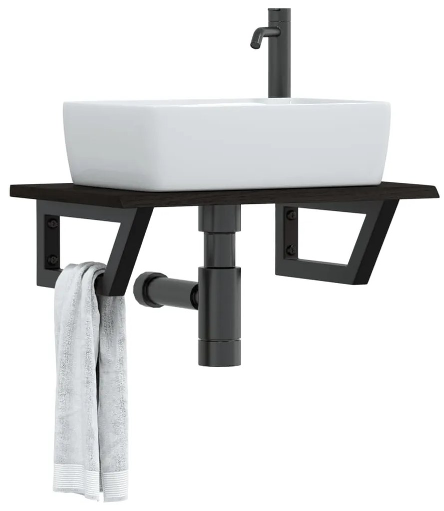 Ράφι Νιπτήρα Τοίχου από Ατσάλι / Μασίφ Ξύλο Δρυός