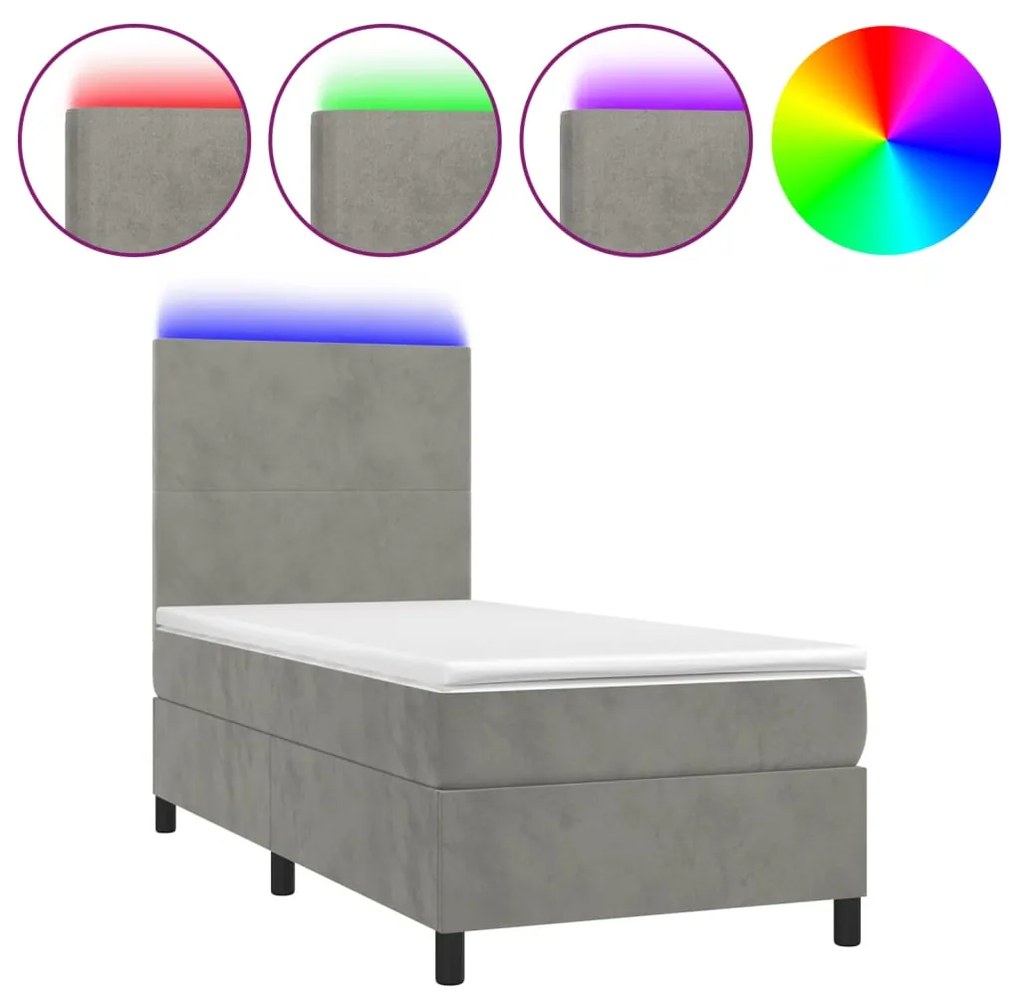 Κρεβάτι Boxspring με Στρώμα &amp; LED Αν.Γκρι 80x200 εκ. Βελούδινο - Γκρι