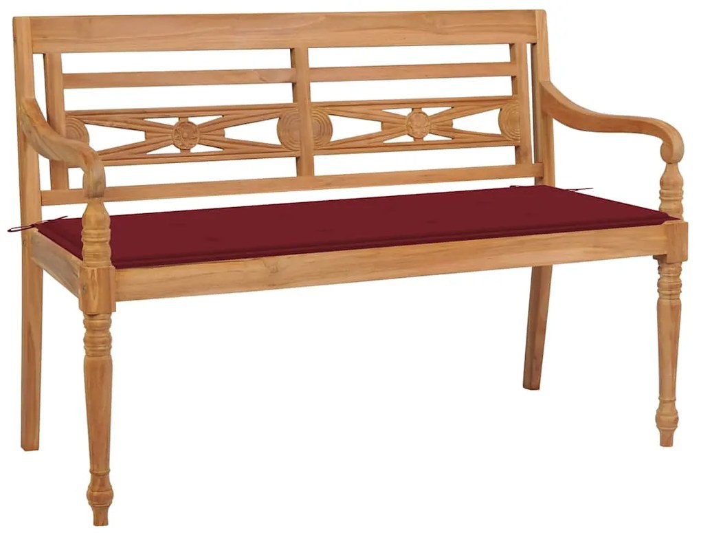 vidaXL Παγκάκι Κήπου Batavia 120 εκ. Ξύλο Teak με Μπορντό Μαξιλάρι