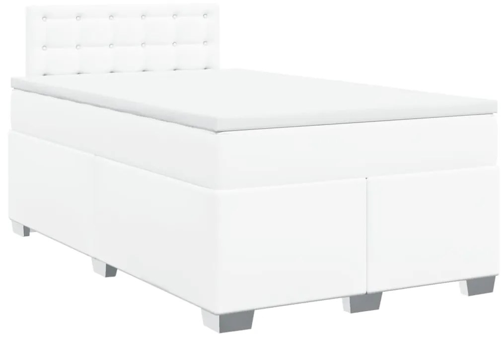 Κρεβάτι Boxspring με Στρώμα Λευκό 120x200εκ.από Συνθετικό Δέρμα - Λευκό