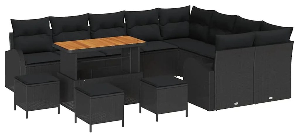vidaXL Σετ Καναπέ Κήπου με μαξιλάρι 13 pcs Μαύρο Πολυ ράταν