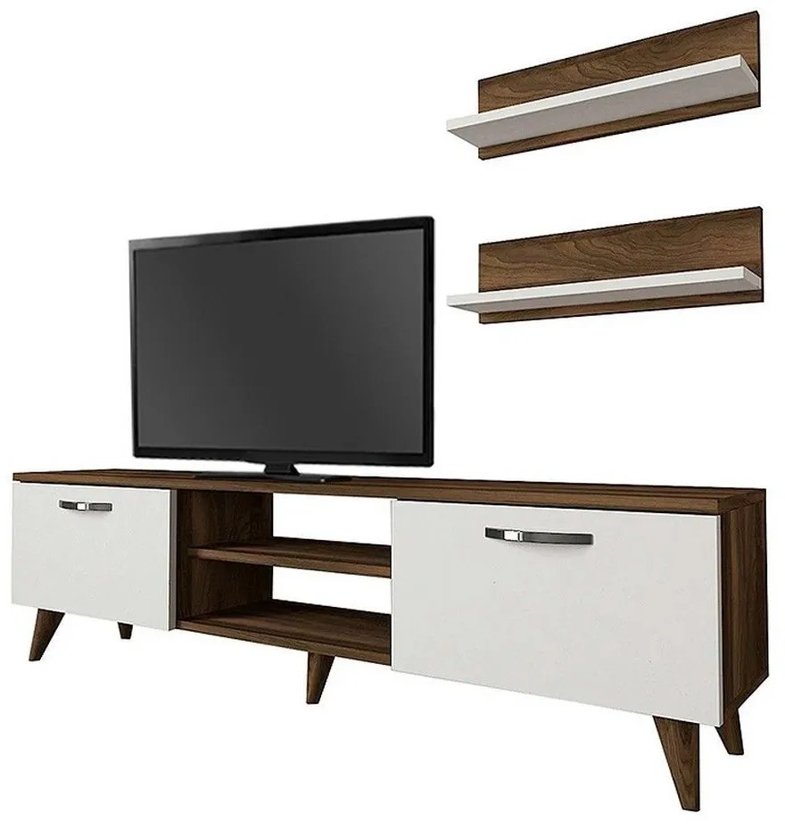 Έπιπλο Tηλεόρασης Colin 212783 Με Ράφια 150x30x40,6cm White - Walnut Μελαμίνη