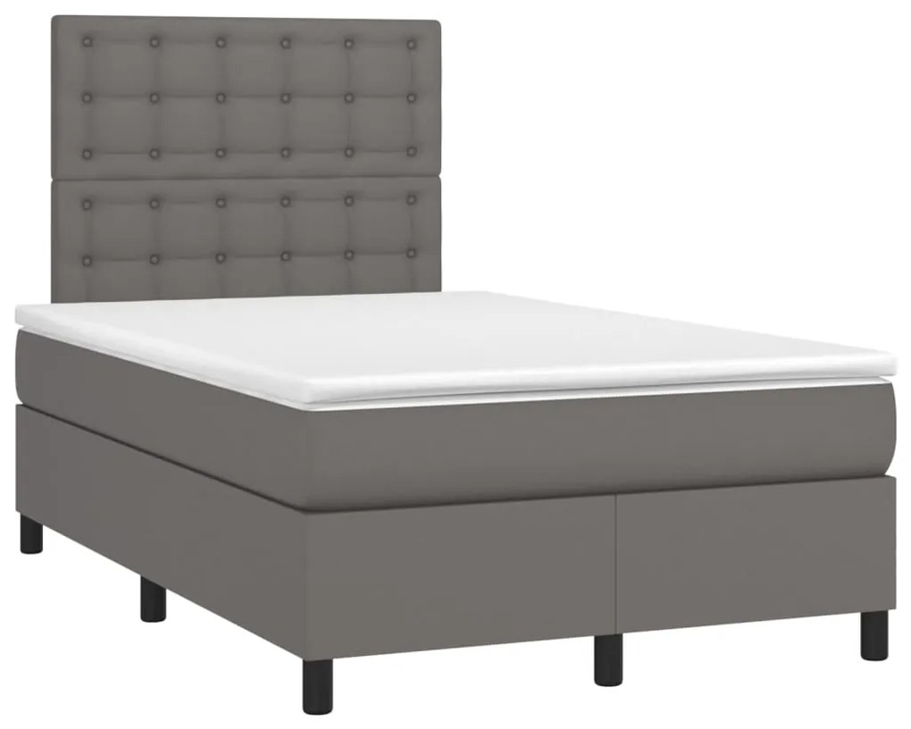 vidaXL Κρεβάτι Boxspring με Στρώμα & LED Γκρι 120x190 εκ. Συνθ. Δέρμα