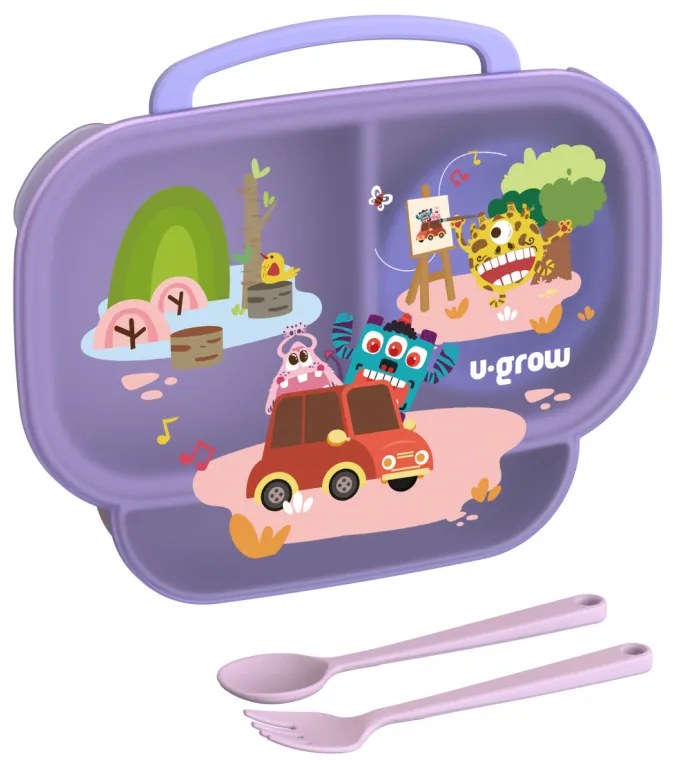 U-Grow A-1420PP Παιδικό Πιάτο Φαγητού με κουτάλι και πιρούνι, μωβ