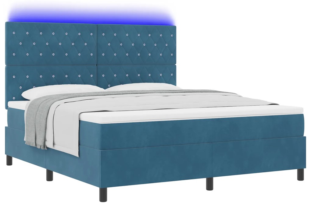 vidaXL Κρεβάτι με Στρώμα & LED Σκούρο Μπλε 180x200 εκ. Βελούδο