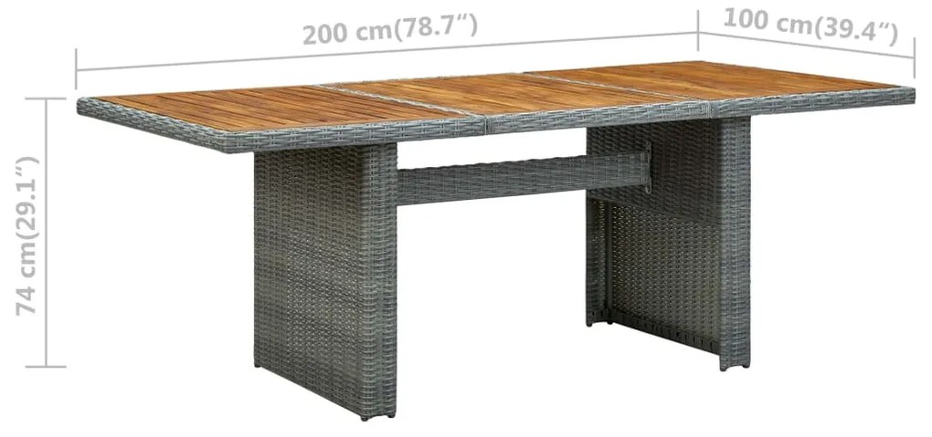 vidaXL Τραπέζι Κήπου Ανοιχτό Γκρι Συνθετικό Ρατάν / Μασίφ Ξύλο Ακακίας