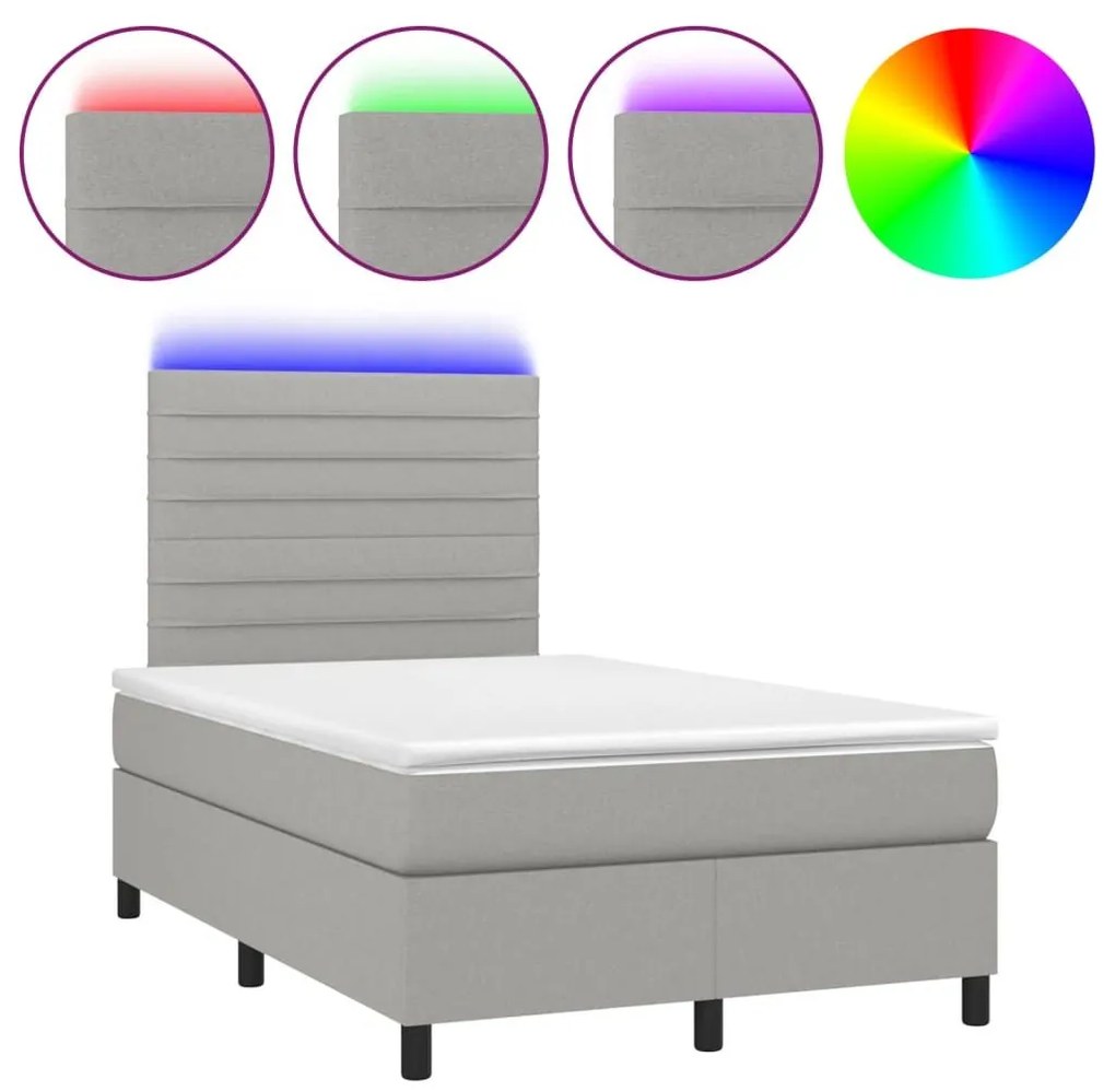 Κρεβάτι Boxspring με Στρώμα &amp; LED Αν.Γκρι 120x190εκ. Υφασμάτινο - Γκρι