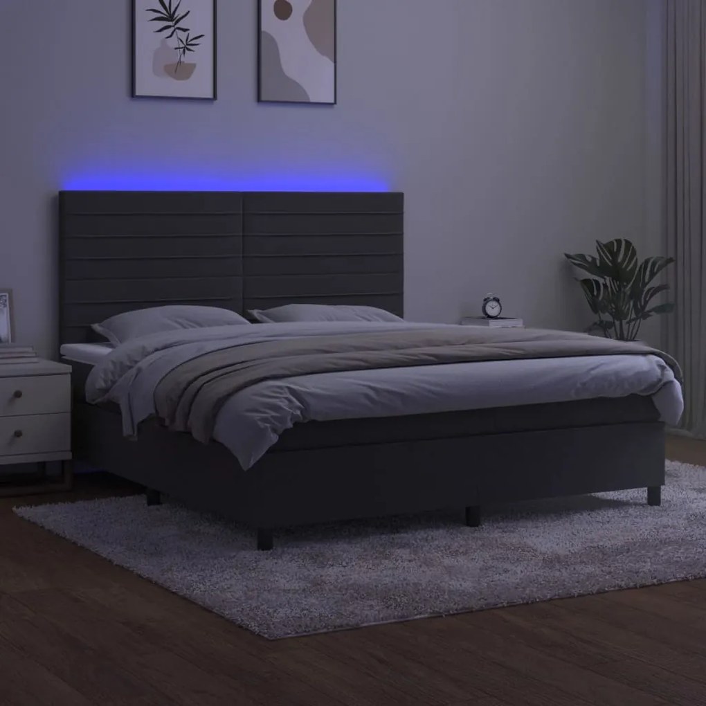 ΚΡΕΒΑΤΙ BOXSPRING ΜΕ ΣΤΡΩΜΑ &amp; LED ΣΚ. ΓΚΡΙ 160X200ΕΚ. ΒΕΛΟΥΔΙΝΟ 3136192