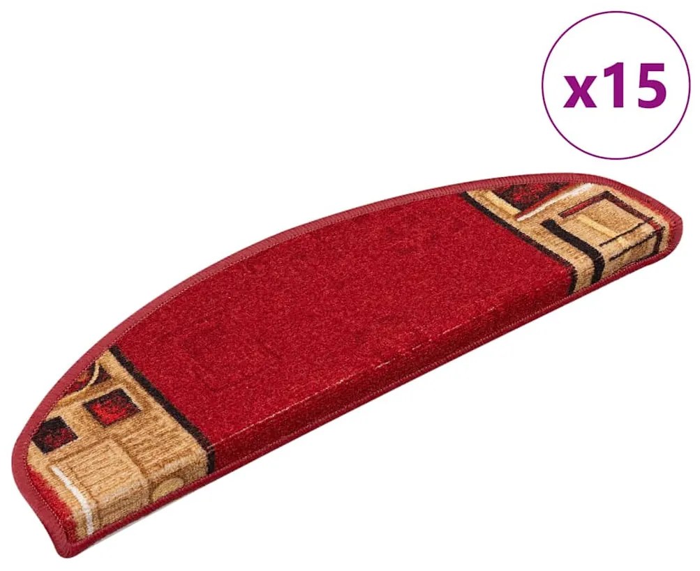 vidaXL Πατάκια Σκάλας Αυτοκόλλητα 15 τεμ. Κόκκινα 65 x 21 x 4 εκ.