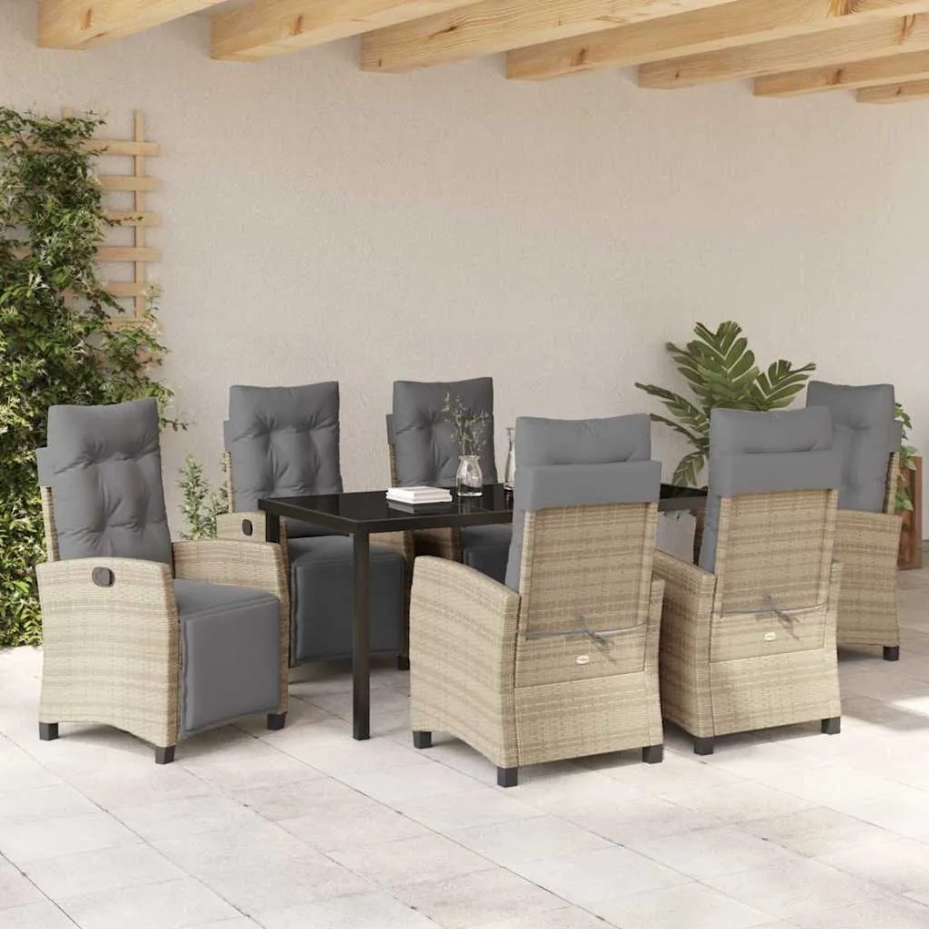vidaXL Σέτ φαγητού για κήπο 7 pcs Μπεζ συνθετικό ρατάν