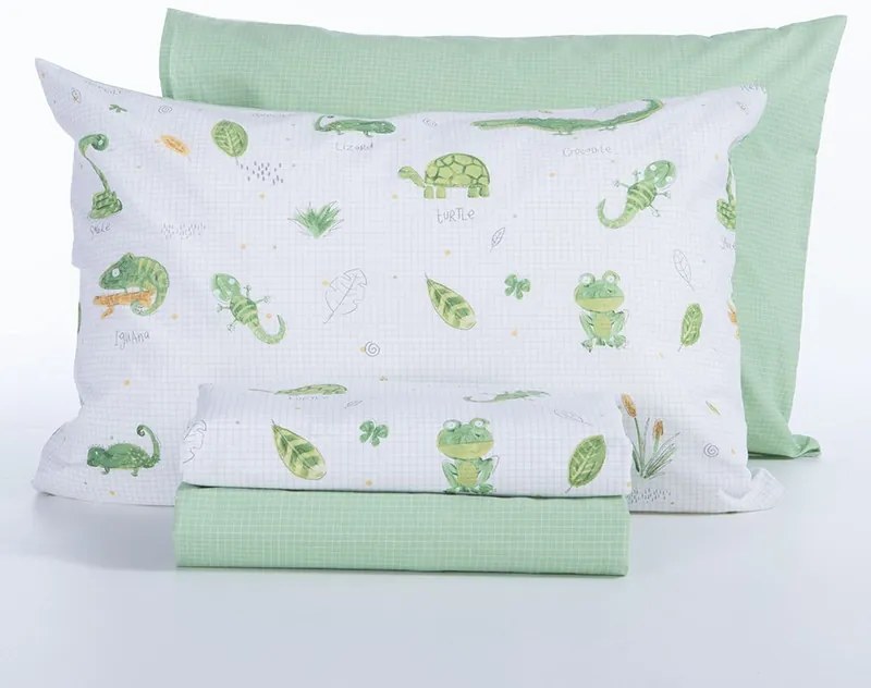 Σετ Σεντόνια Παιδικά 170X260 Cute Reptiles White/Green 5205495603629