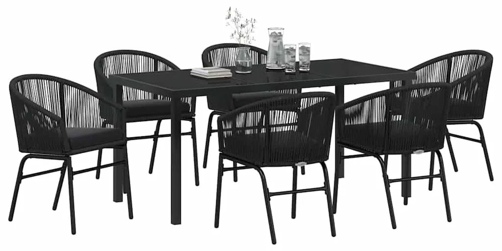 vidaXL Σέτ φαγητού για κήπο 7 pcs Μαύρο Χάλυβας με επίστρωση πούδρας