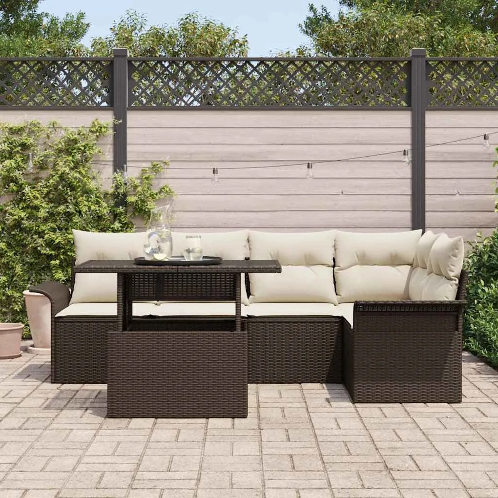 vidaXL Σετ Καναπέ Κήπου με μαξιλάρι 6 pcs Καφέ Πολυ ράταν