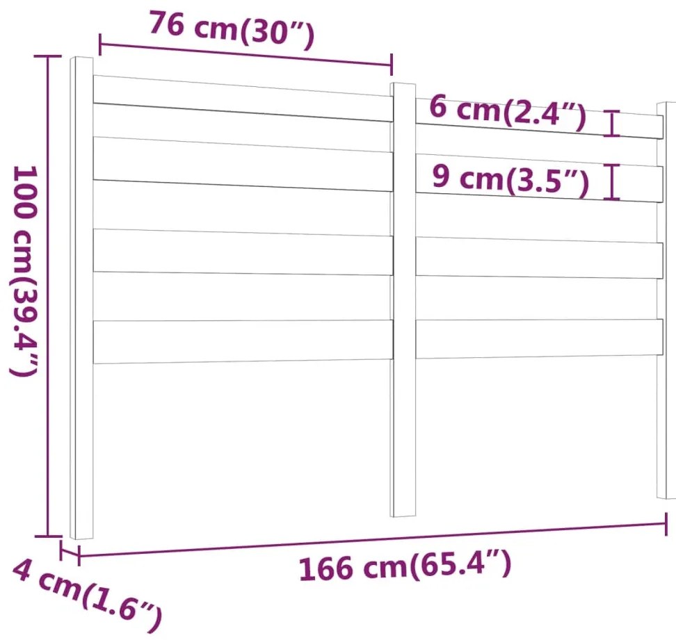 vidaXL Κεφαλάρι Κρεβατιού Γκρι 166 x 4 x 100 εκ. από Μασίφ Ξύλο Πεύκου