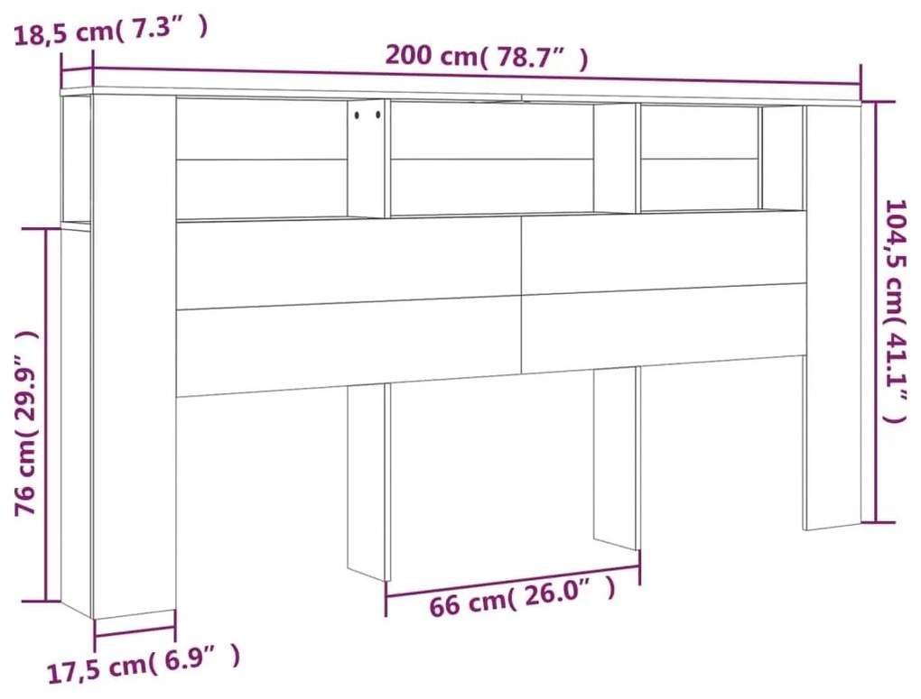 Κεφαλάρι Με Αποθηκευτικό Χώρο Γκρι Sonoma 200x18,5x104,5 εκ. - Γκρι