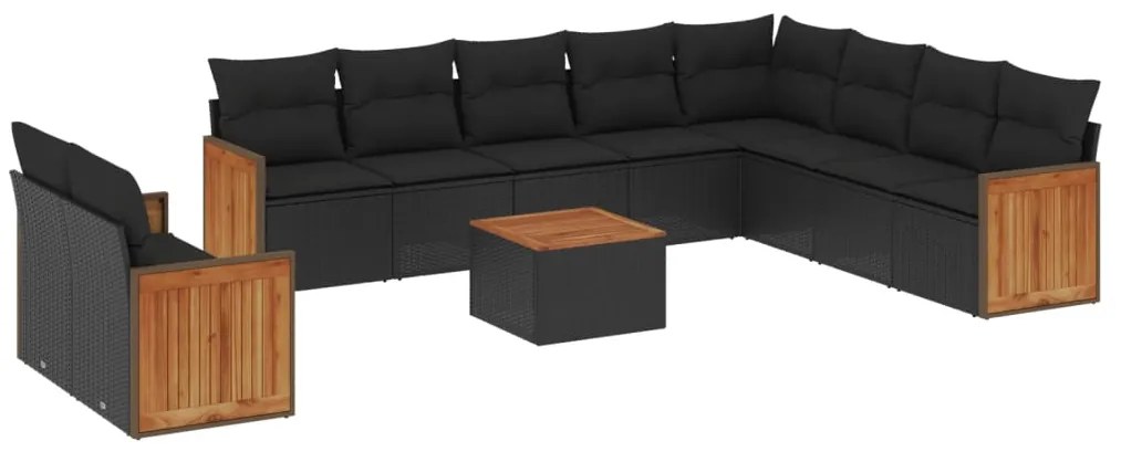 vidaXL Σαλόνι Κήπου Σετ 11 Τεμαχίων Μαύρο Συνθετικό Ρατάν με Μαξιλάρια