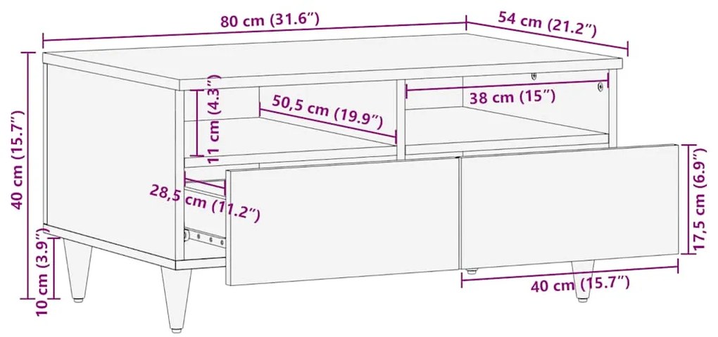 Τραπεζάκι σαλονιού ανοιχτό γκρι 80x54x40 cm μασίφ ξύλο Mango - Γκρι