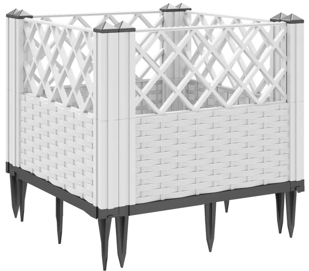 vidaXL Ζαρντινιέρα με Πασσάλους Λευκή 42,5x42,5x28,5 εκ Πολυπροπυλένιο