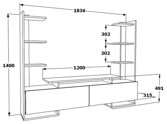 Σύνθετο σαλονιού Aticus καρυδί-μαύρο 180x37x156εκ 180x37x156 εκ.