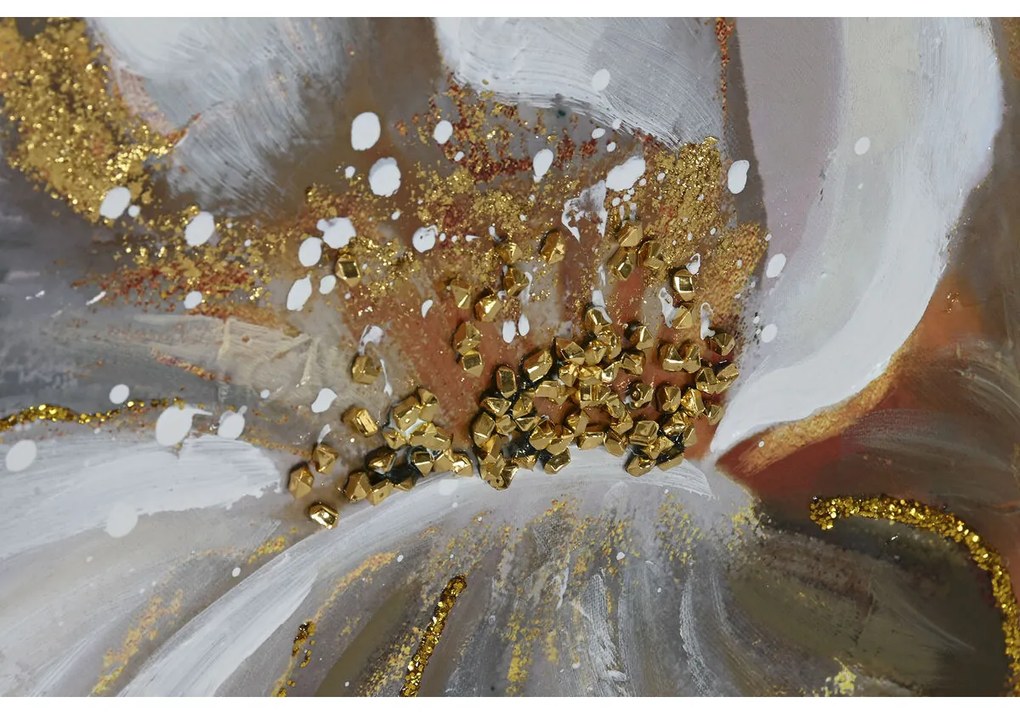 Καμβάς Home ESPRIT Μπεζ Χρυσό Σύγχρονη Λουλούδι 80 x 3 x 80 cm (x2)