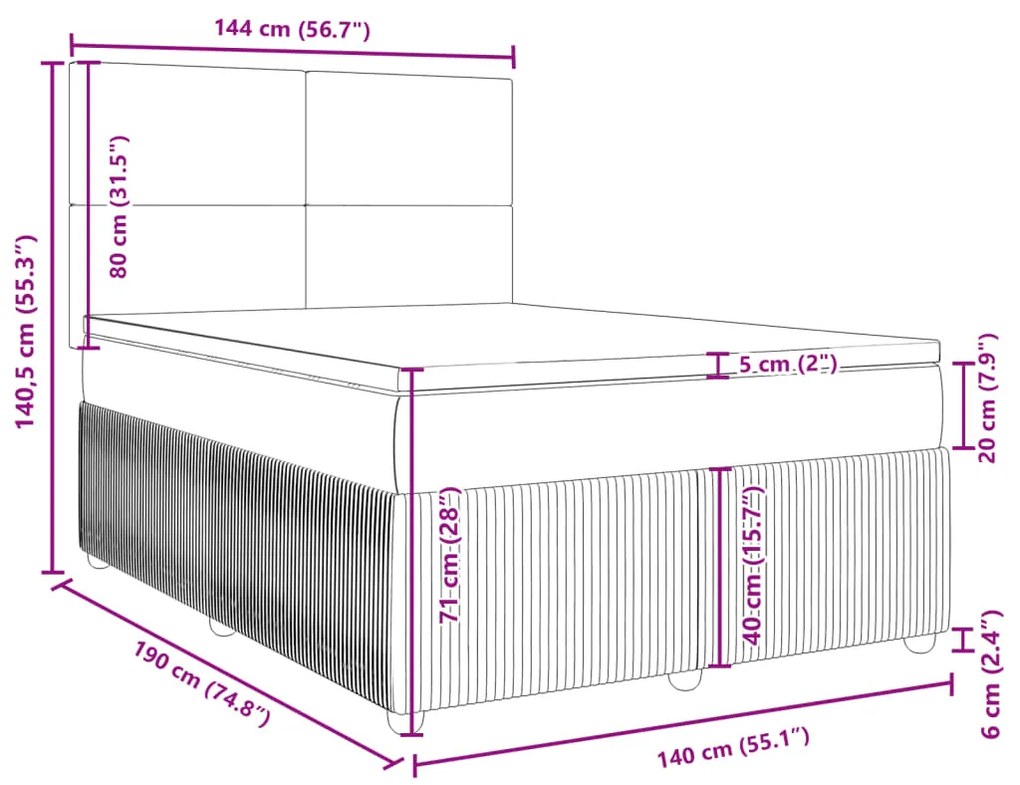 Κρεβάτι Boxspring με Στρώμα Ανοιχτό Γκρι 140x190 εκ. Υφασμάτινο - Γκρι