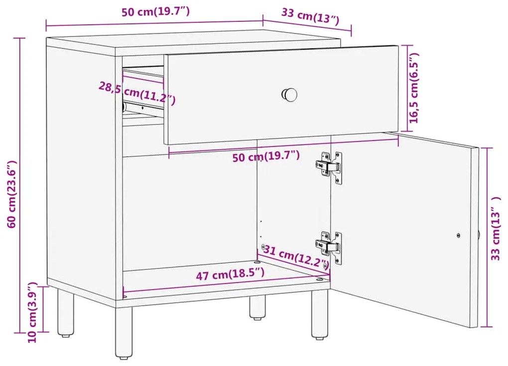 ΚΟΜΟΔΙΝΟ 50 X 33 X 60 ΕΚ. ΑΠΟ ΜΑΣΙΦ ΞΥΛΟ ΜΑΝΓΚΟ 356899