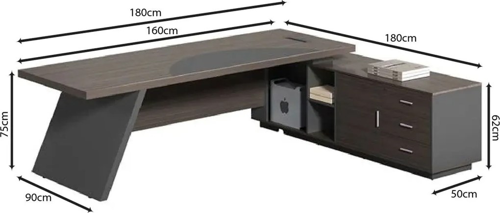 MASTER Γραφείο Δεξιά Γωνία, Απόχρωση Grey Walnut 1τμχ