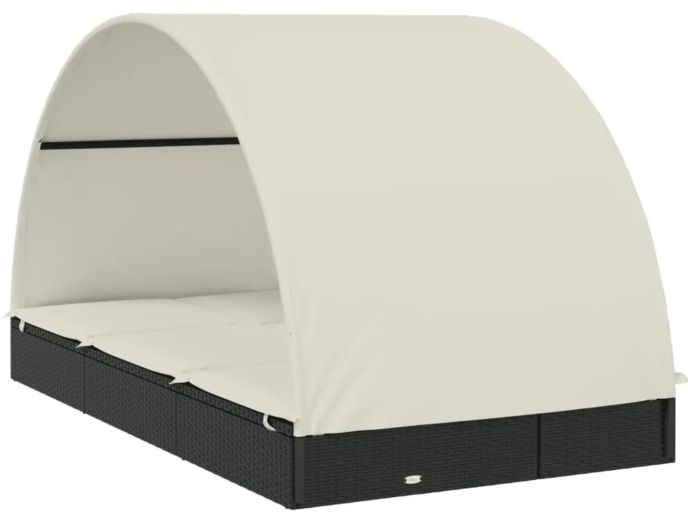 vidaXL Ξαπλώστρα 2 Ατόμων Στρογγ Οροφή Μαύρη 211x111x140εκ Συνθ. Ρατάν