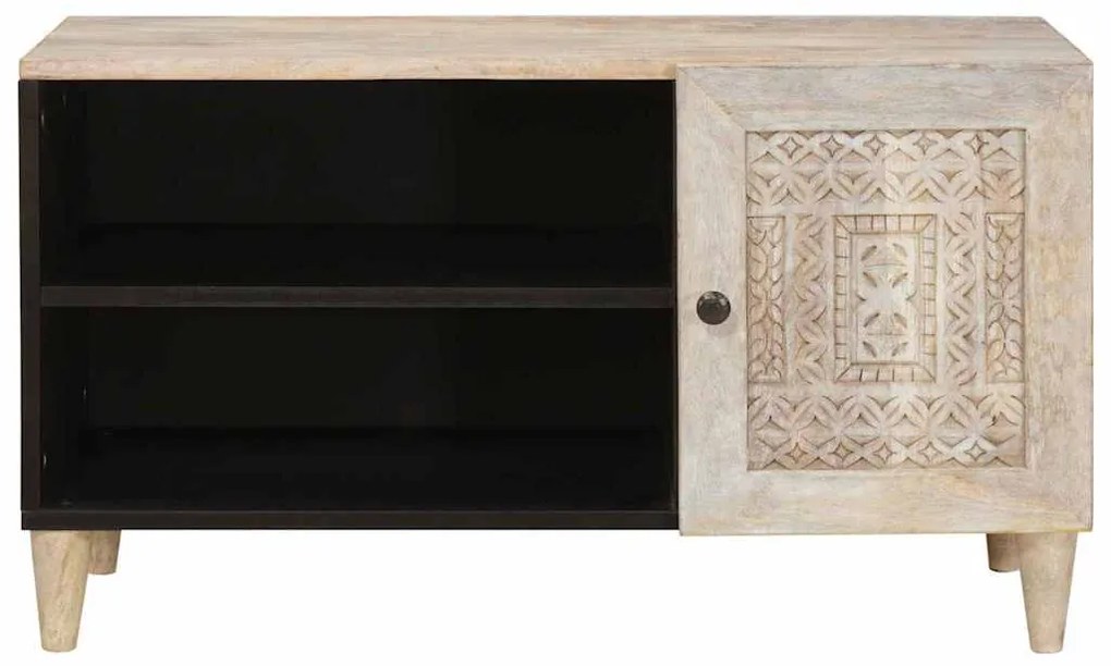 vidaXL Ντουλάπι TV με ράφι Λευκό 80 x 33 x 46 εκ Μασίφ ξύλο μάνγκο