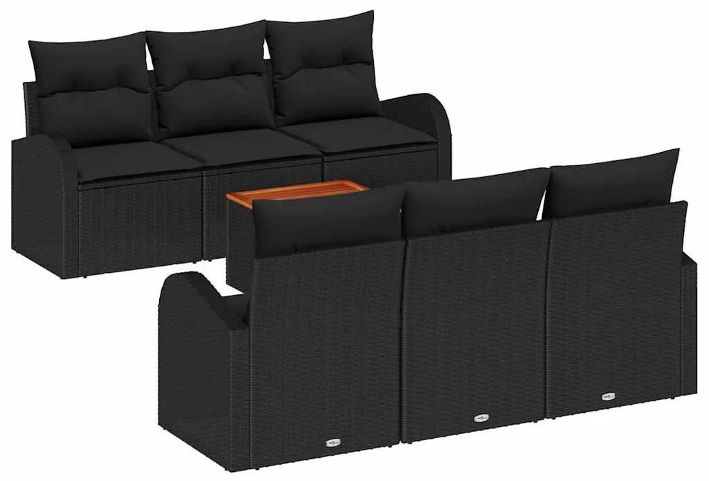 vidaXL Σετ Καναπέ Κήπου 7 pcs Μαύρο Πολυ ράταν