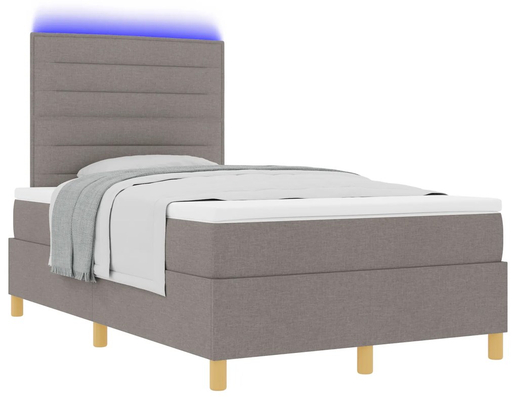 vidaXL Κρεβάτι Box Spring με Στρώμα & LED Ταούπ 120x200 εκ Υφασμάτινο
