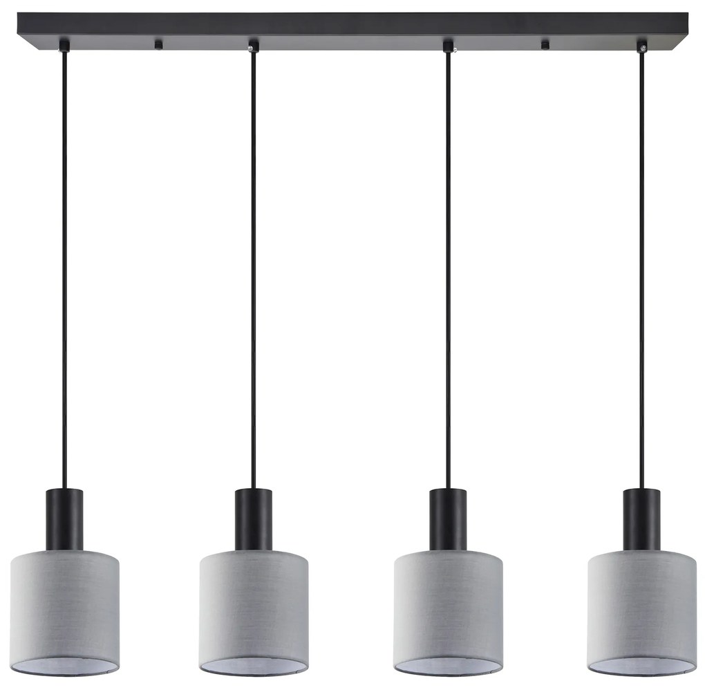 Φωτιστικό Οροφής  SE21-BL-4-4BL-SH2 ADEPT TUBE Black Pendant Grey Fabric Shade+ - 51W - 100W - 77-8518